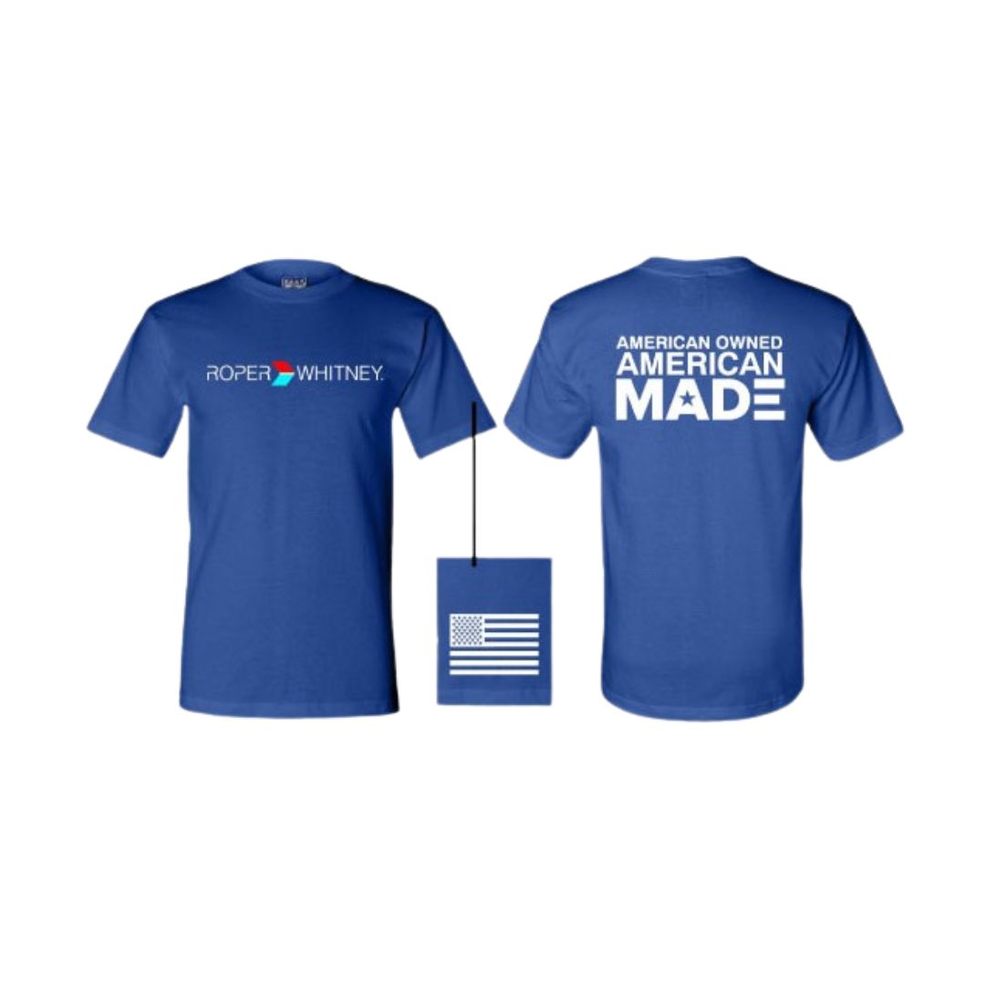 Roper Whitney American Owned American Made Blue T-Shirt Product Thumbnail Tile Roper Whitney "American Owned American Made" Blue T-Shirt - Image 1